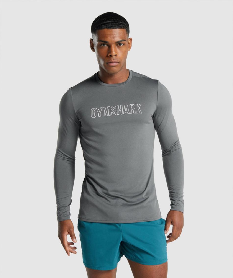 Long Sleeve Męskie Gymshark Arrival Grafiką Szare | PL 3663AHK